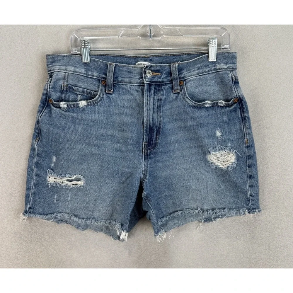 Old Navy Women's Sz 8 Cut Off High-Rise Distressed 100% Cotton Blue Denim Shorts